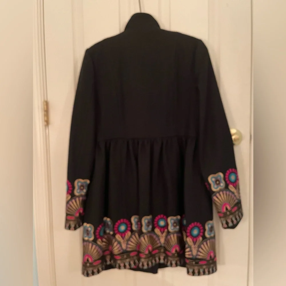 Anthropologie Plenty by Tracy Reese black wool coat with embroidery, sz 10 - Picture 4 of 13